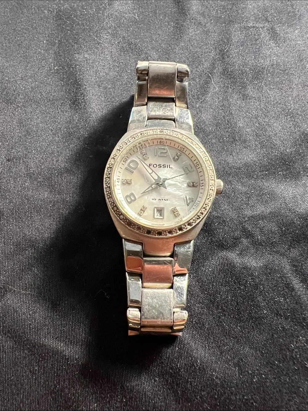 Fossil Silver Stainless Steel Women's Watch with Mother-of-Pearl Dial